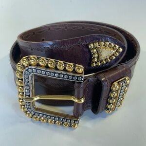 Doppia Vita Italian Leather Belt Gold Silver Studded Buckle Loop End Tip Size 30